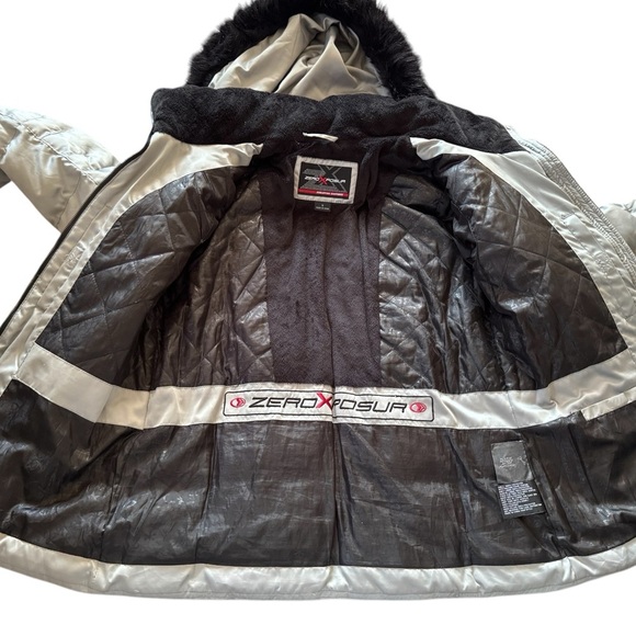 Women’s Zeroxposur Down Puffer Silver Jacket Removable Hood Size Small *read* - Picture 6 of 10